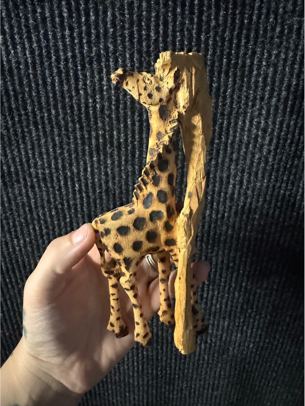 Hand Carved Wooden Giraffe Figurine